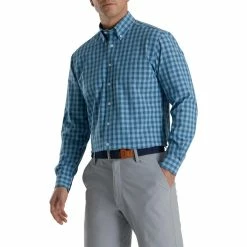 FootJoy Stretch Woven Gingham Shirt -Golf Sales Store footjoy stretch woven gingham shirt dusk blue ink 01 07717.1671652790