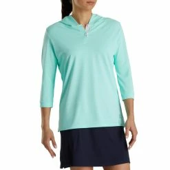 FootJoy Women's 3/4 Sleeve Pinstripe Hoodie -Golf Sales Store footjoy womens 3 4 sleeve pinstripe hoodie aquamarine 02 63091.1633109315