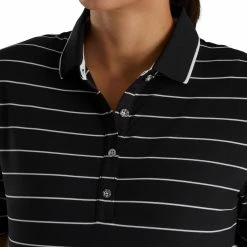 FootJoy Women's Pique Pinstripe Half Sleeve Polo -Golf Sales Store footjoy womens pique pinstripe half sleeve polo black 03 46845.1673902489