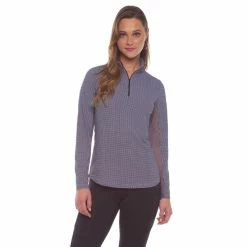 IBKUL Mini Check Long Sleeve Zip Mock -Golf Sales Store ibkul mini check long sleeve zip mock black 01 09715.1676590961