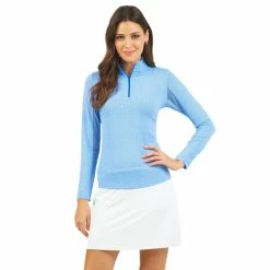 IBKUL Mini Check Long Sleeve Zip Mock -Golf Sales Store ibkul mini check long sleeve zip mock blue 01 81472.1676593316