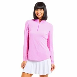 IBKUL Mini Check Long Sleeve Zip Mock -Golf Sales Store ibkul mini check long sleeve zip mock hot pink 01 59450.1676589365
