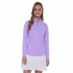 IBKUL Mini Check Long Sleeve Zip Mock -Golf Sales Store ibkul mini check long sleeve zip mock lavender 01 99147.1676581378