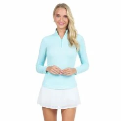 IBKUL Mini Check Long Sleeve Zip Mock -Golf Sales Store ibkul mini check long sleeve zip mock seafoam 01 10716.1676585556